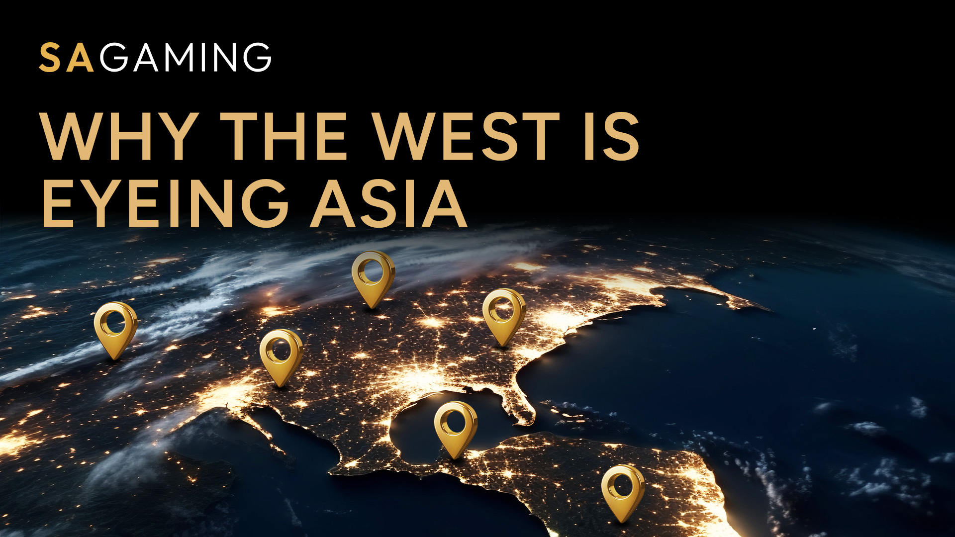 Map at night with pin markers. The image emphasizes the growing interest in the iGaming industry in the Asian market.